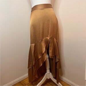 Express gold silk maxi skirt high low size 00